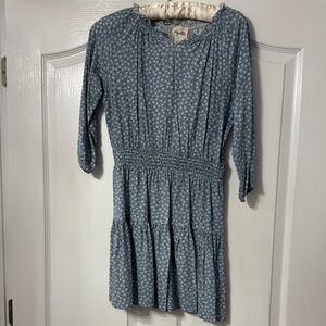 JoyLab Blue Patterned Smocked Dress